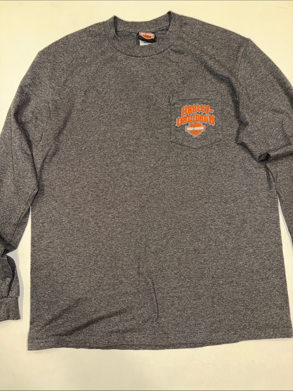 Harley-Davidson Gray Long Sleeve Tee with Orange Pocket Logo